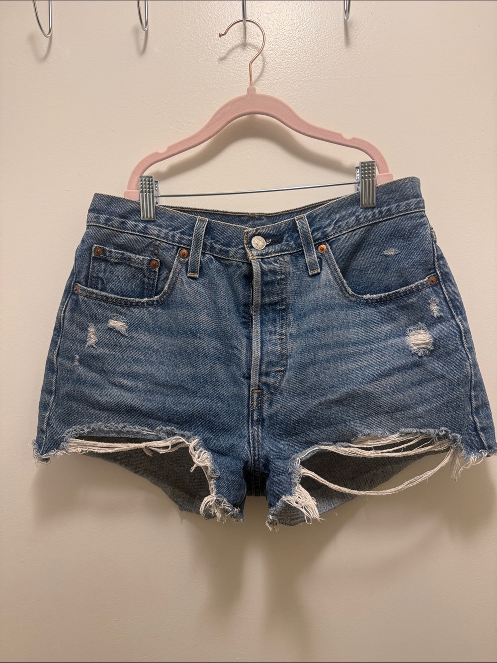 Levi's Distressed Blue Denim Cutoff Shorts